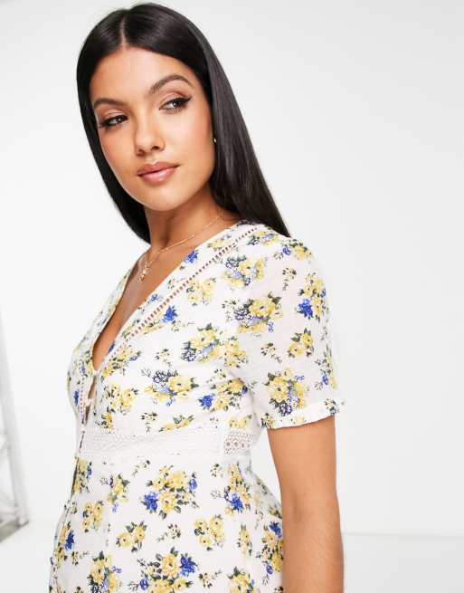 ASOS DESIGN Maternity lace insert button up maxi tea dress in floral print  | ASOS