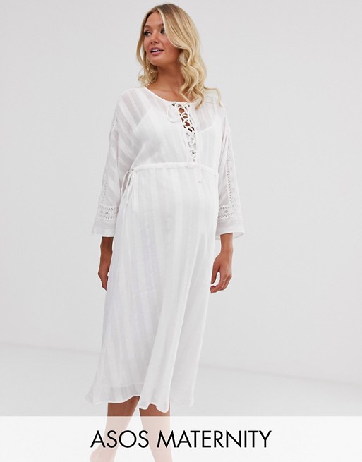 ASOS DESIGN Maternity lace insert midi dress with lace up front