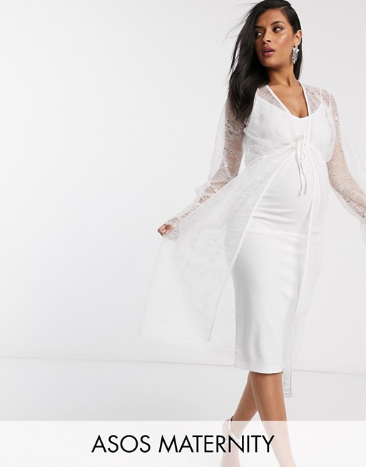 ASOS DESIGN Maternity lace robe midi dress in white