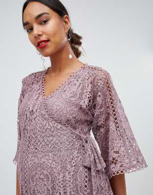 asos design maternity lace wrap midi dress