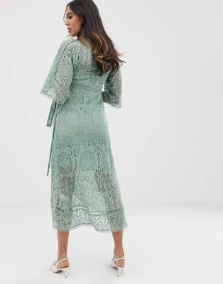 lace wrap midi dress