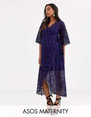 asos design maternity lace wrap midi dress