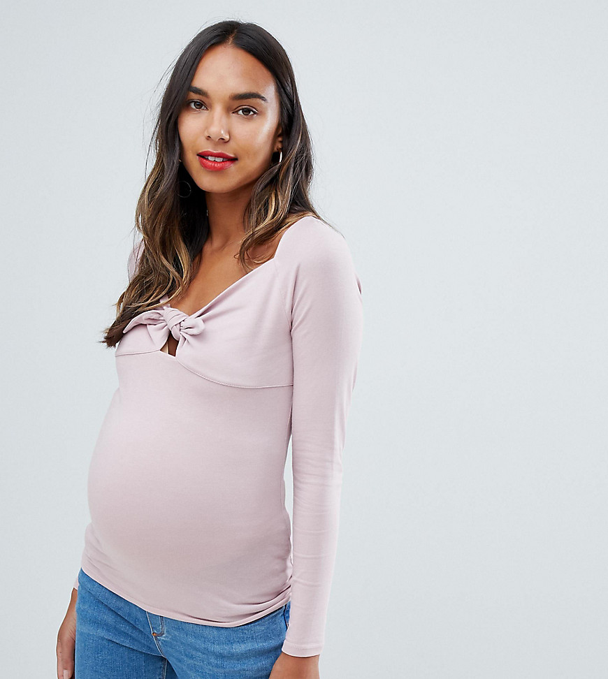 ASOS DESIGN Maternity – Långärmad topp med knytning framtill-Rosa