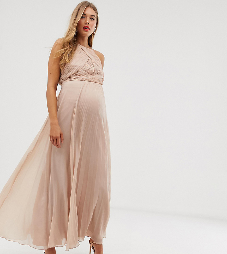 ASOS DESIGN Maternity - Lange bruidsmeisjesjurk met gerimpeld lijfje-Roze