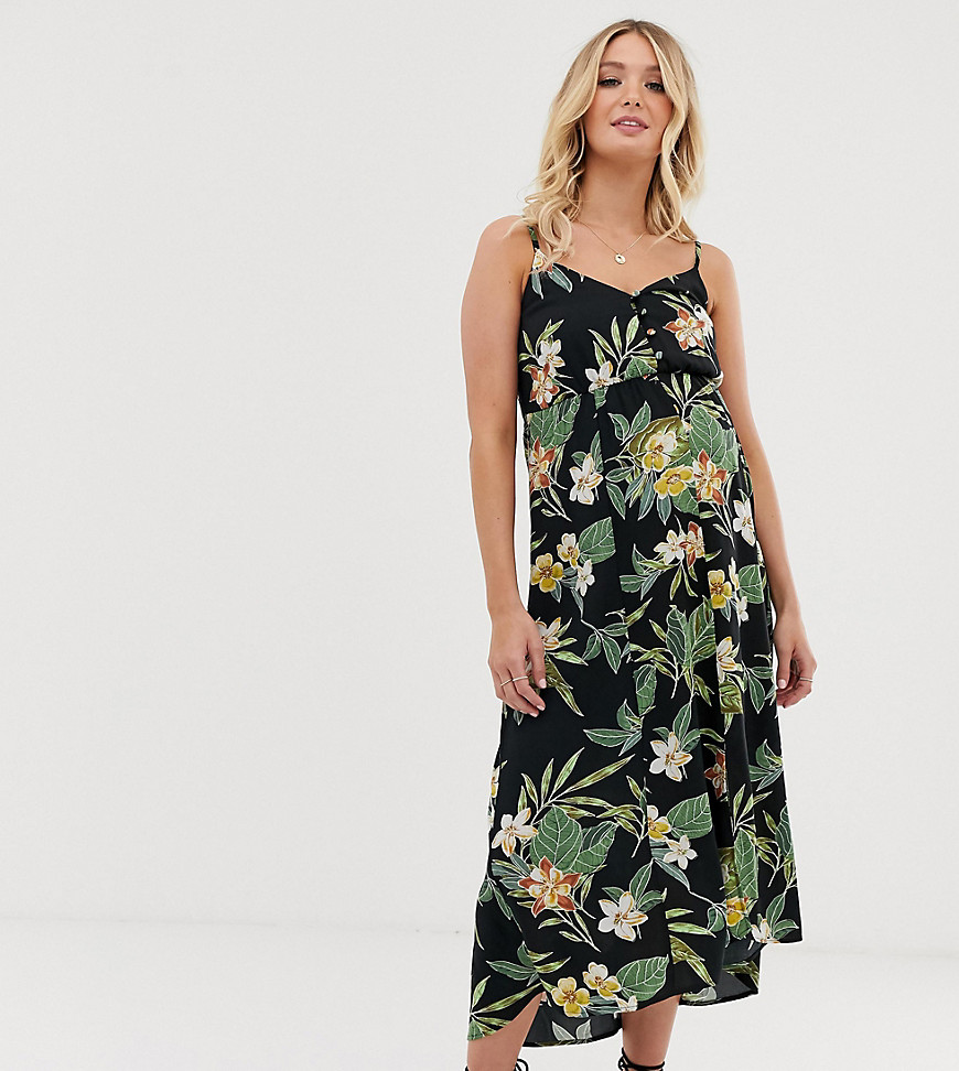 ASOS DESIGN Maternity - Lange doorgeknoopte cami-jurk met tropische print-Multi