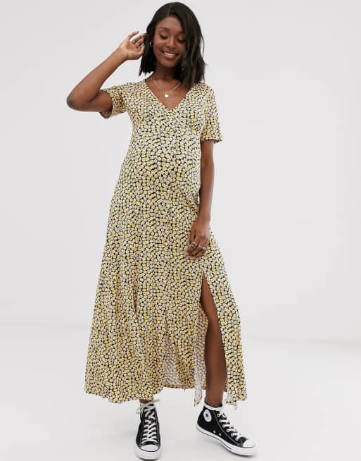 ASOS DESIGN Maternity Lange doorknoopjurk met splitten en fijne