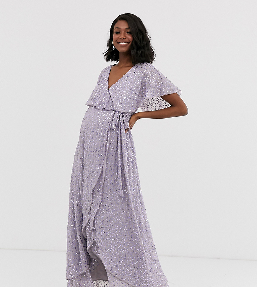 ASOS DESIGN Maternity - Lange jurk met cape, lange achterkant en lovertjes-Multi