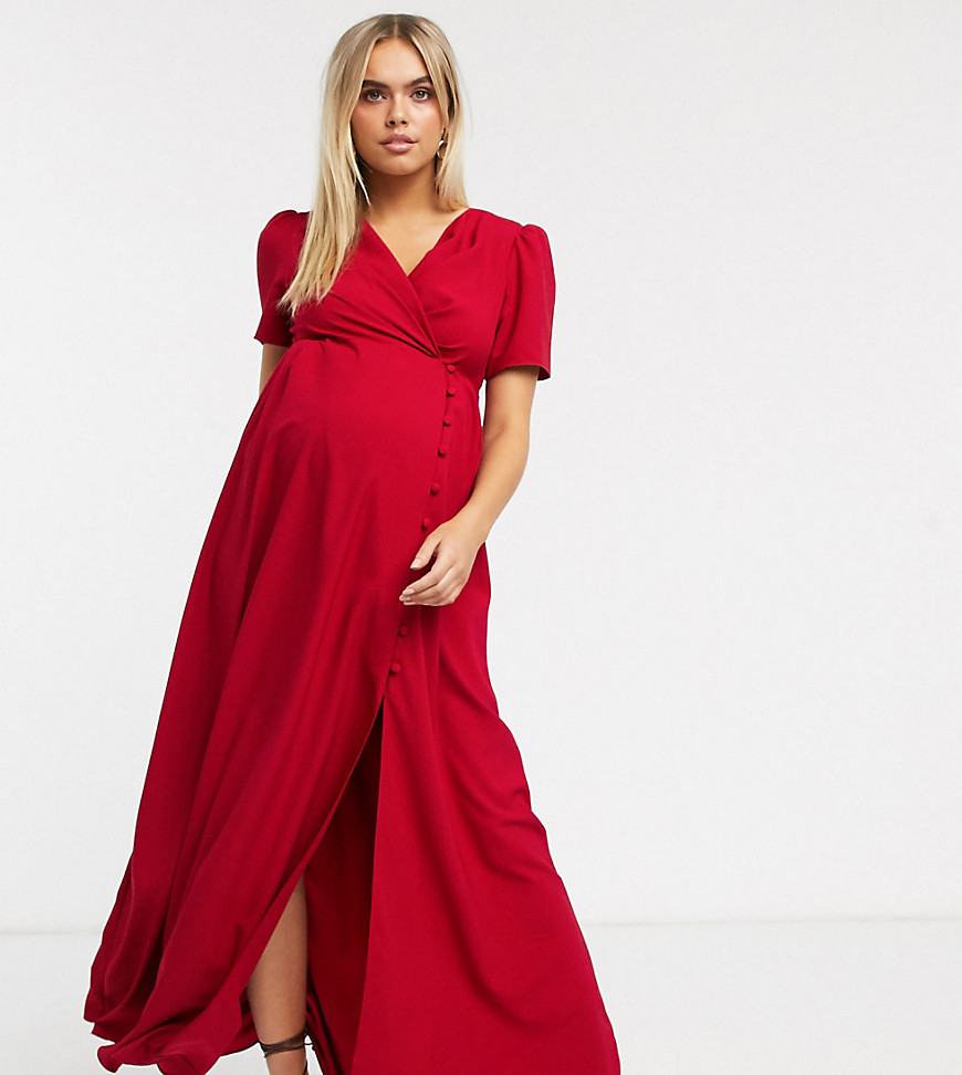 ASOS DESIGN Maternity - Lange jurk met knopen in rood