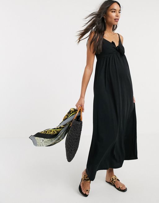 ASOS DESIGN Maternity - Lange zomerse cami-jurk met strik vooraan in zwart  | ASOS