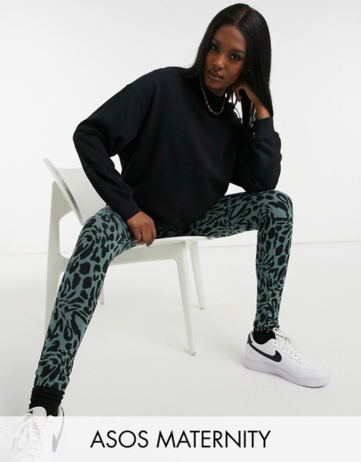 ASOS DESIGN Maternity legging in khaki leopard print