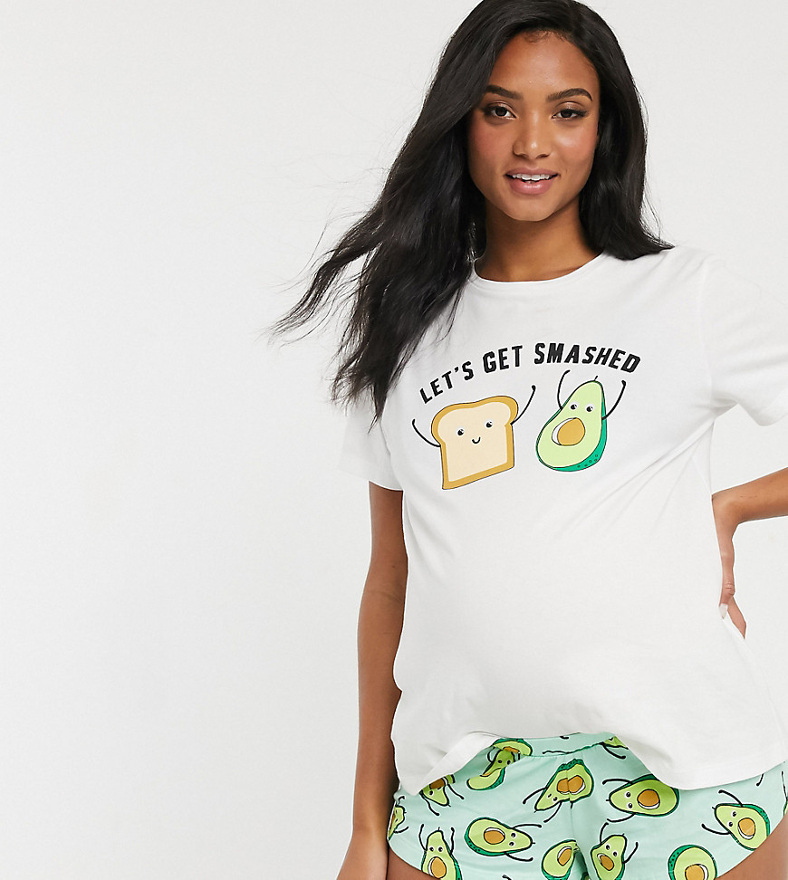 ASOS DESIGN – Maternity – Let's get smashed – Pyjamas med t-shirt och shorts-Flerfärgad
