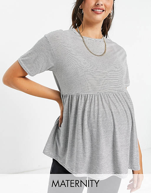 ASOS DESIGN Maternity lightweight smock in textured stripe short sleeve