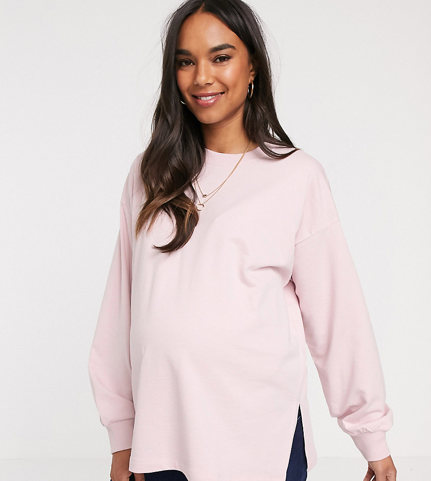 ASOS DESIGN Maternity – Lila tunn sweatshirt i super oversize-modell med sidosprund