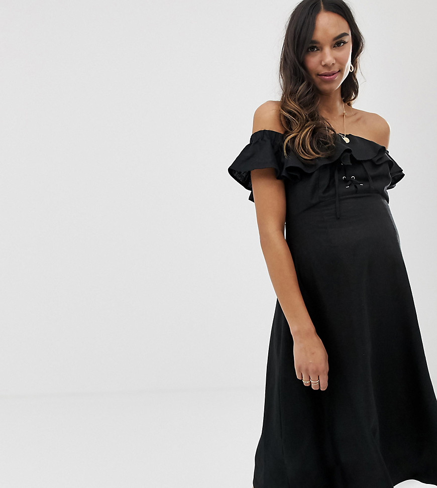 ASOS DESIGN Maternity linen bardot midi dress-Black