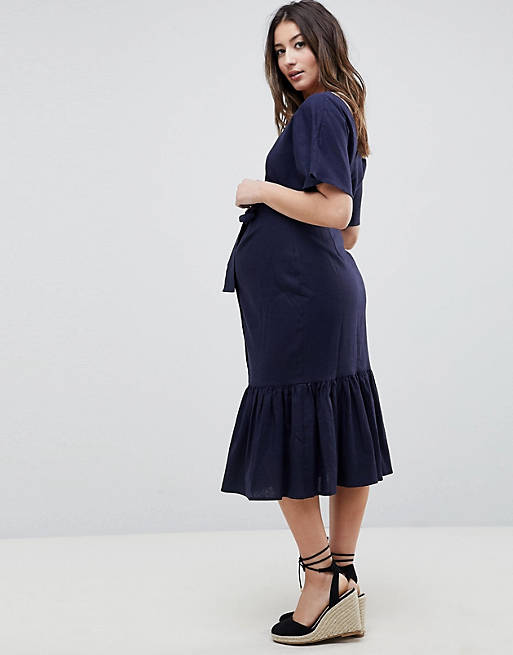 ASOS DESIGN Maternity linen button through pephem midi dress