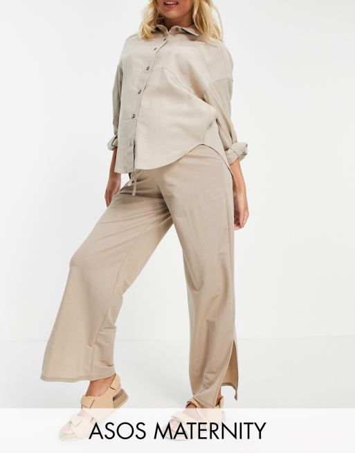 ASOS DESIGN Maternity linen look dad trouser in stone