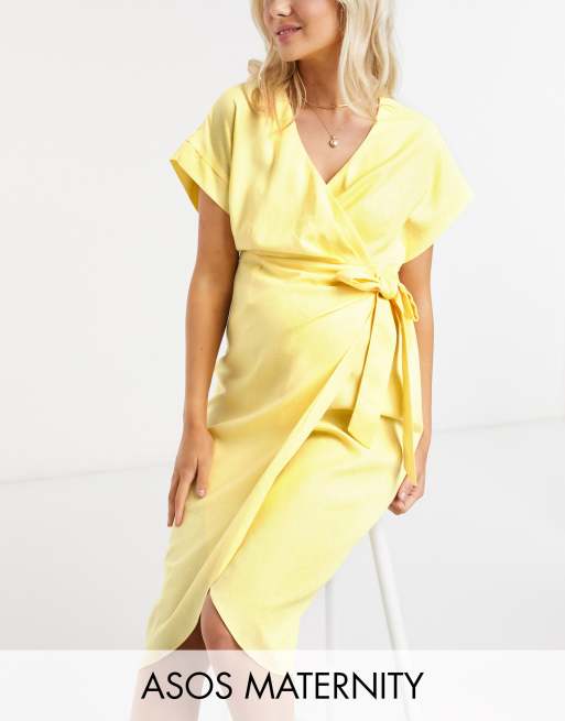 Asos yellow shop wrap dress