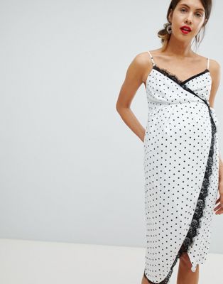 asos design maternity lace wrap midi dress