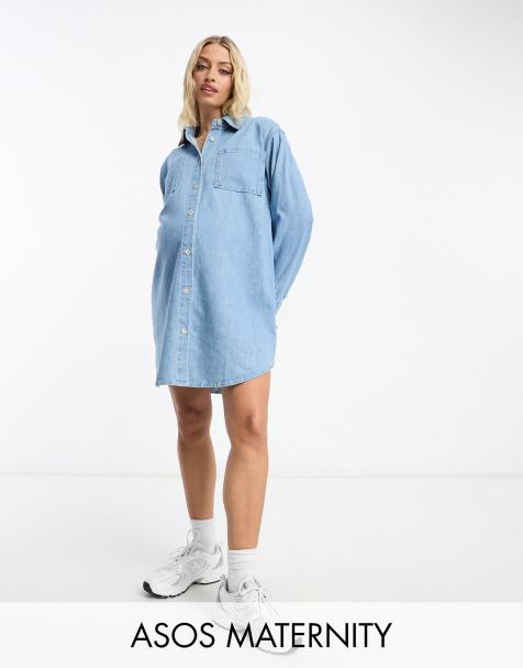 ASOS DESIGN Maternity – Ljusblå skjortklänning i oversize - view 1