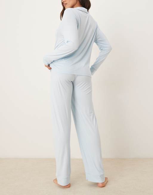 ASOS DESIGN Maternity – Ljusblå, supermjuk pyjamas med långärmad skjorta och byxor, 2 av 4