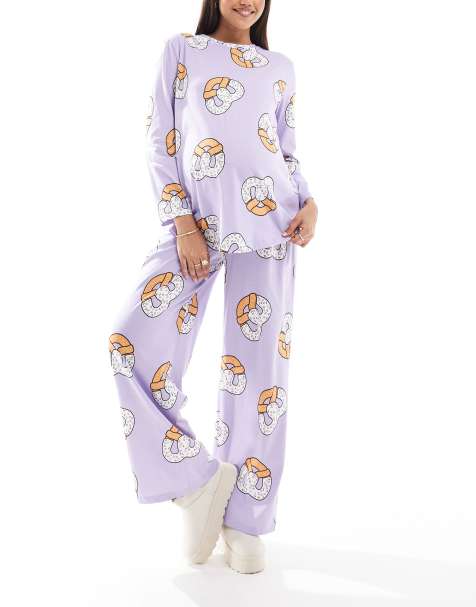 ASOS DESIGN Maternity – Ljuslila, pretzelmönstrad pyjamas med långärmad topp och byxor - view 1