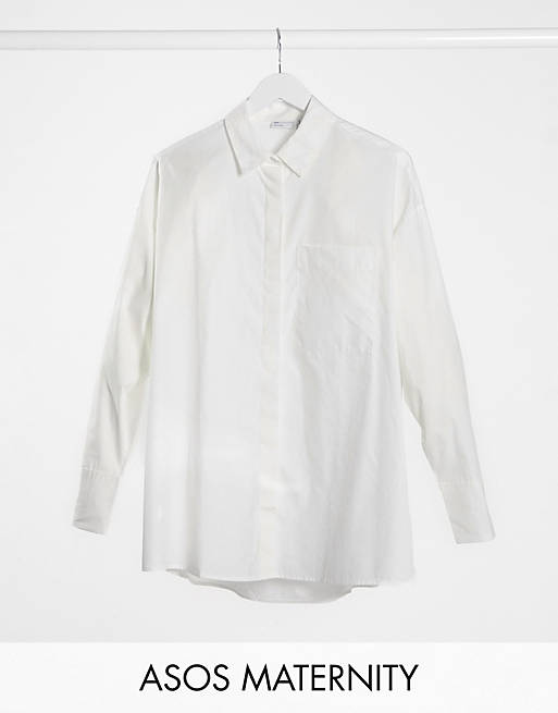 ASOS DESIGN Maternity long sleeve boyfriend shirt in cotton in white