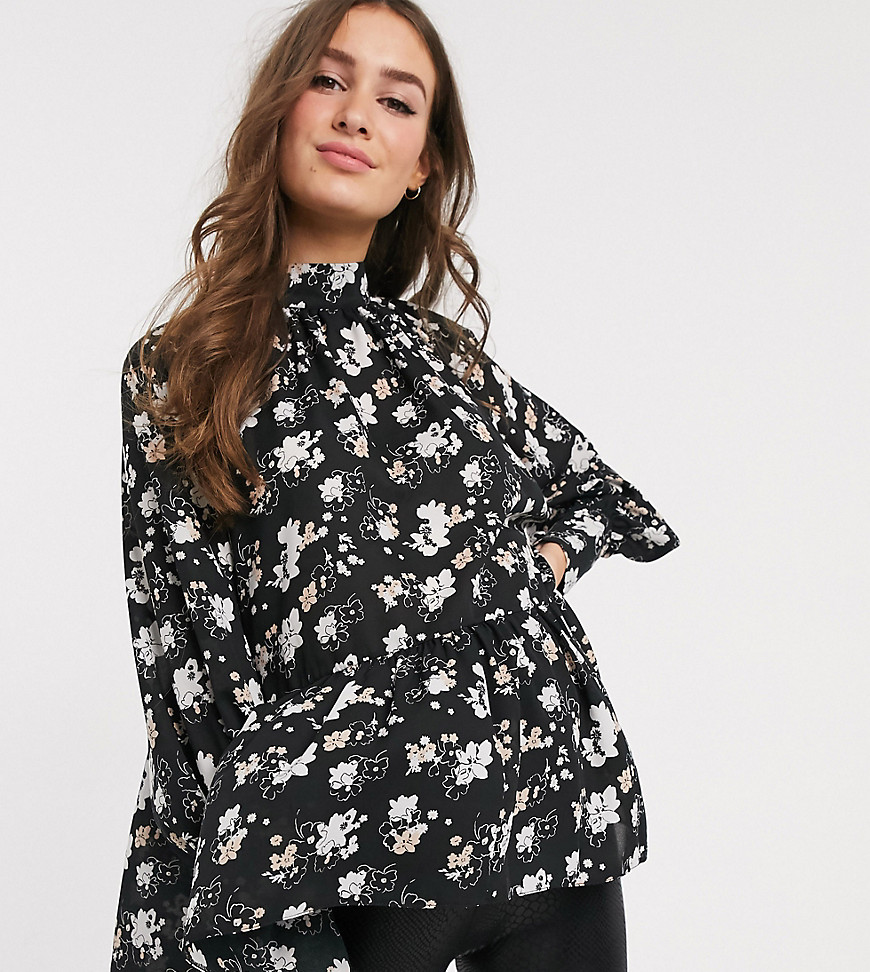 ASOS DESIGN Maternity long sleeve button front sheer top in floral print-Multi