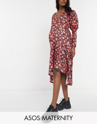 floral long sleeve maternity dress