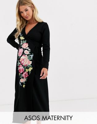 black long sleeve embroidered dress