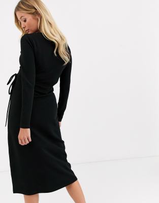 asos design long sleeve embroidered midi dress