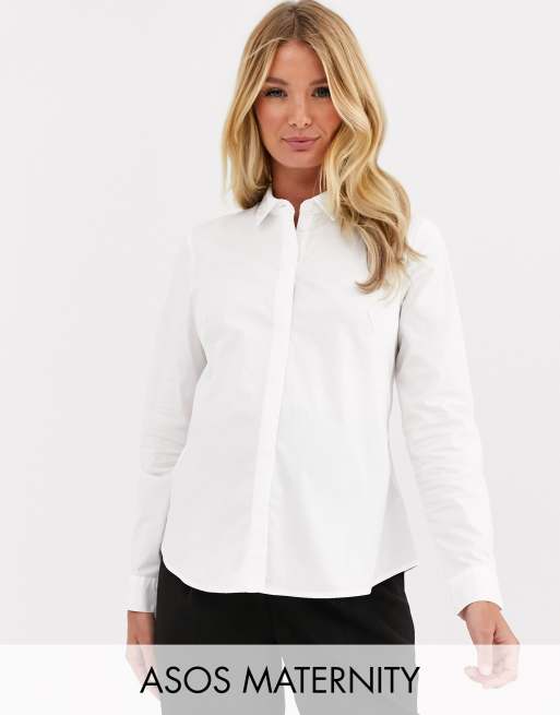 ASOS DESIGN Maternity long sleeve fitted shirt in stretch cotton in ...