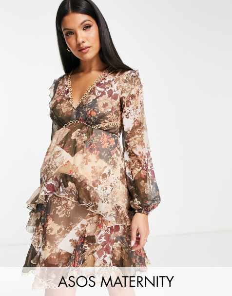 ASOS DESIGN Maternity Blouson-Sleeve Mini Dress with Floral