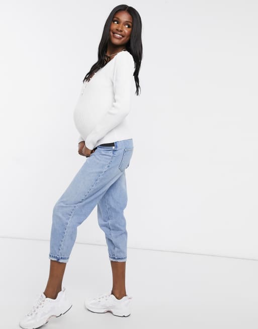 ASOS DESIGN Maternity long sleeve rib jumper with buttons in cream