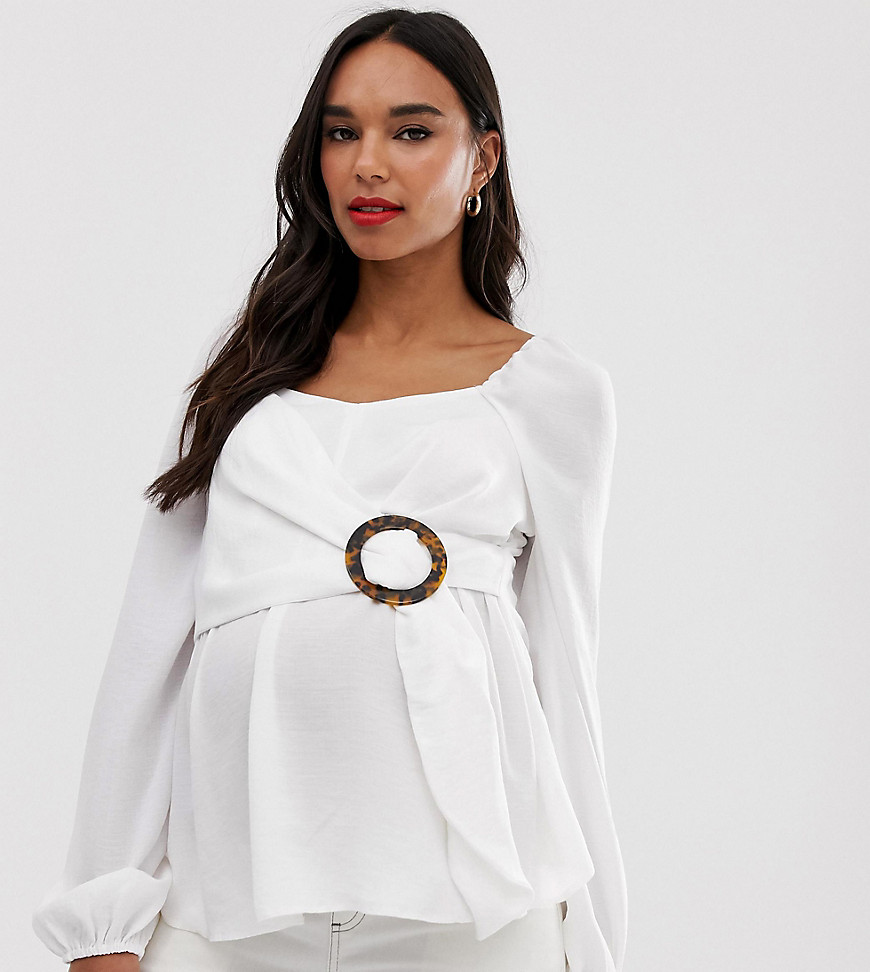 ASOS DESIGN Maternity long sleeve square neck top with buckle detail-White