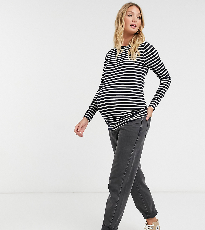 ASOS DESIGN Maternity long sleeve striped T-shirt in black-Multi