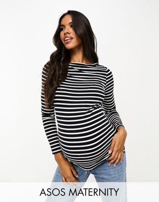 ASOS DESIGN Maternity long sleeve striped t-shirt in navy - ASOS Price Checker