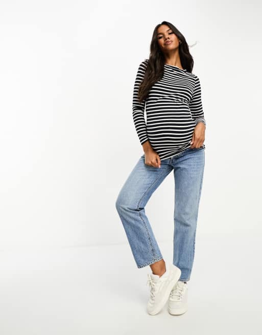 ASOS DESIGN Maternity Nursing Exclusive overlay t-shirt mini dress in stripe