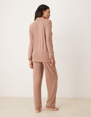 Asos Maternity Asos Design Maternity Long Sleeve Super Soft Pajama Set In Brown