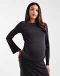 [ASOS Maternity] ASOS DESIGN Maternity long sleeve top with lettuce hem in black (part of a set) M Black