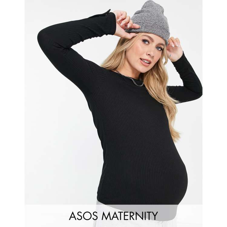 ASOS DESIGN Maternity long sleeve top with popper cuff in black