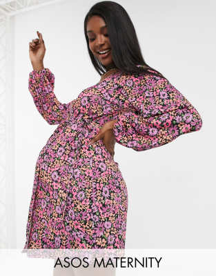 floral long sleeve maternity dress