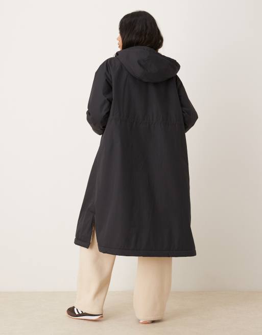 ASOS DESIGN Maternity longline fleece lined rain coat in black