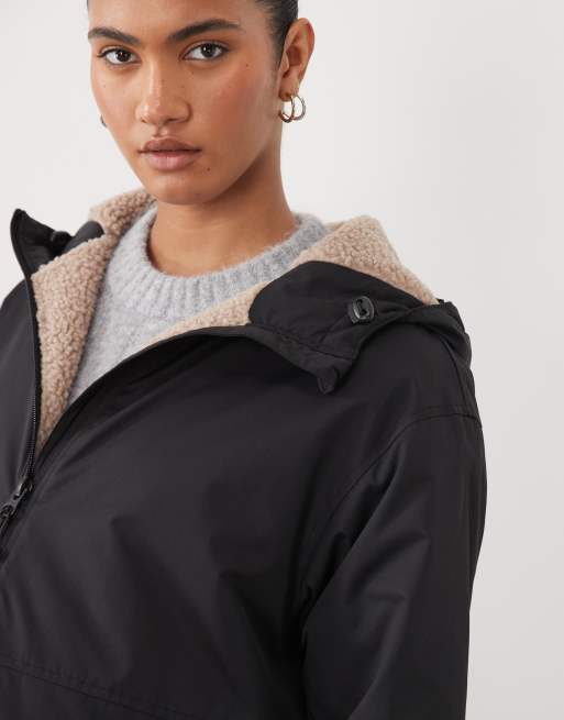ASOS DESIGN Maternity longline rain coat with borg liner in black, 4 of 4