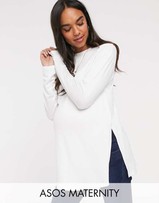 ASOS DESIGN Maternity longline top with long sleeve in textured jersey ...