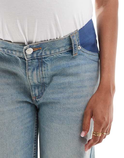 ASOS DESIGN Maternity - Losse jeans met brede boorden met omslag in vale wassing , 3 van 5