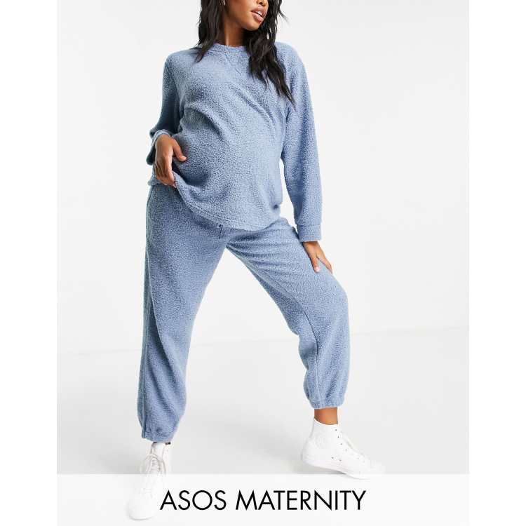 ASOS Asos Design Maternity Cozy Lounge Borg Hoodie & Sweatpants Set in Blue