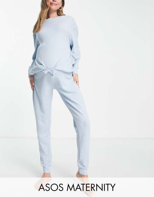 ASOS DESIGN Maternity lounge lightweight slubby sweat & trackies set in blue