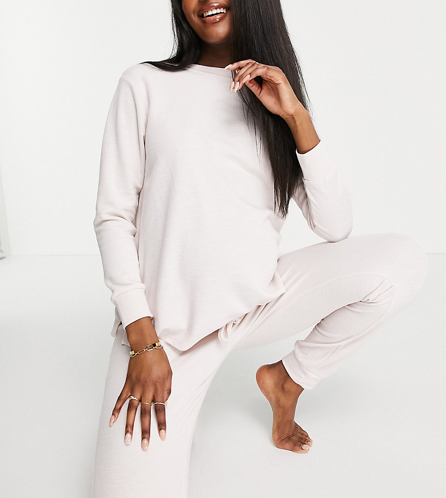 ASOS DESIGN Maternity lounge lightweight sweatshirt & sweatpants set in pebble white-Neutral