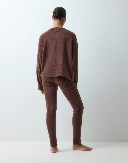 ASOS DESIGN Maternity lounge mix & match lichtgewicht fleecelegging in donkerbruin, 3 van 5