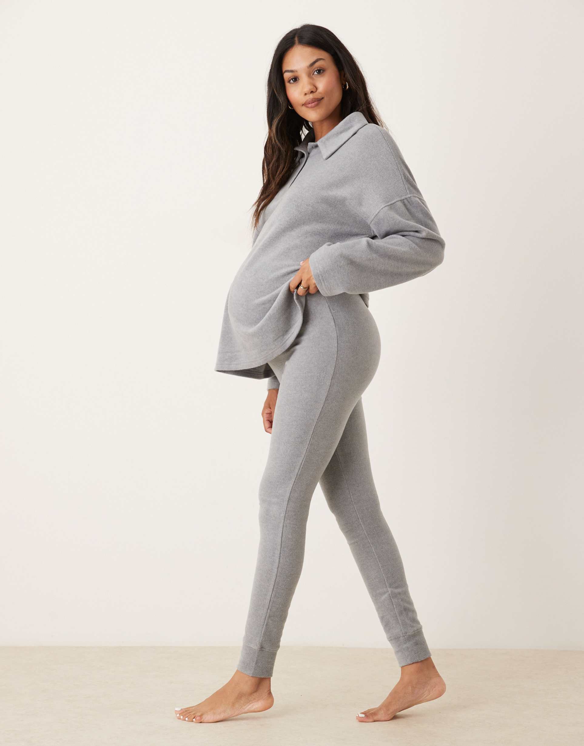asos design maternity lounge mix & match lightweight fleece legging in light gray